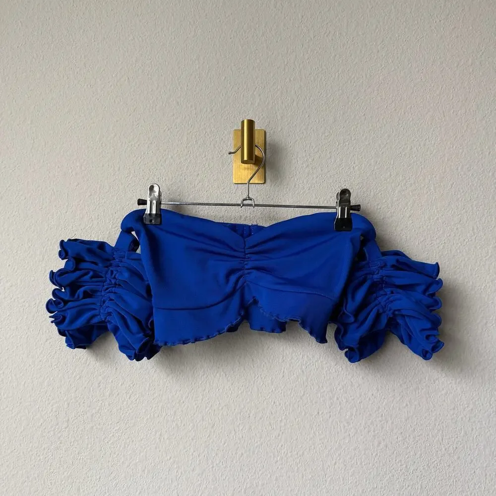 Royal Blue Off-Shoulder Ruffle Skirt Set